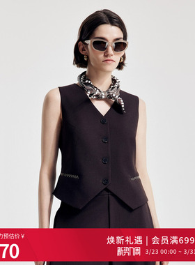 婉甸2026春季新品摩卡纯色单系扣女士马夹短款复古上衣1251V03DJC