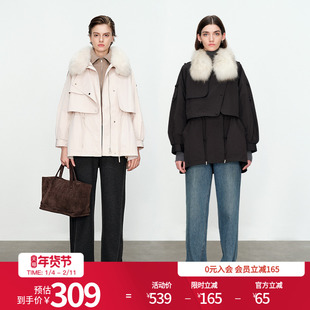 婉甸米杏色/黑色派克羽绒服冬季X型中长款1234D30SX4