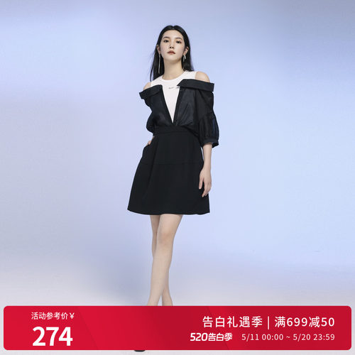 黑色中袖连衣裙