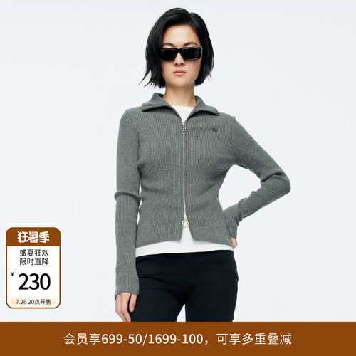 婉甸冬季灰黑粉三色毛织拉链针织开衫上衣女1244W30GS3