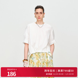 上衣圆领雪纺衫 光学白短袖 1242H25RS4 新品 婉甸2025夏季