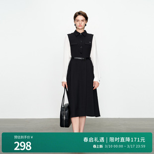 婉甸2025黑白拼接连衣裙高腰线通勤风1241N18XS4YX