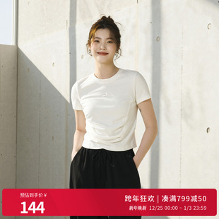 T恤圆领抽褶短袖 月光白坑条短袖 1242T03SXA 新品 婉甸2025夏季
