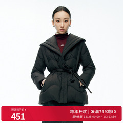 婉甸2025年冬季新品黑色中长款系腰带女宽松高腰羽绒服1244D04ZY3