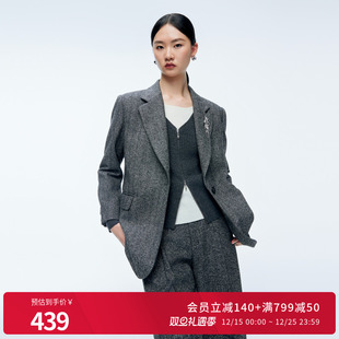 西装 杂花灰提花复古阔版 外套1244Q02GS1 新品 婉甸2025年冬季