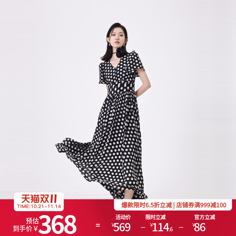 黑白大波点短袖连衣裙