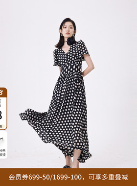 婉甸夏季黑白大波点短袖连衣裙1242N30RS3