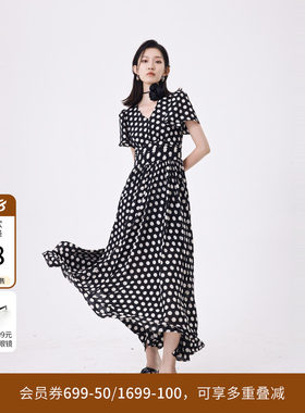 婉甸夏季黑白大波点短袖连衣裙1242N30RS3