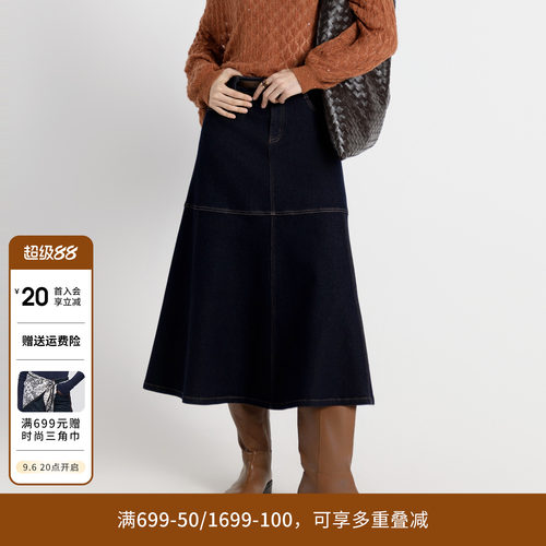 复古靛蓝丹宁长裙