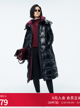 婉甸2025年冬季新品黑色长款连帽女保暖高充绒羽绒服1244D41SX5