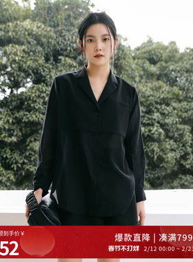 婉甸2025年秋新品黑是简约风衬衫短裤套装两件套1243L01RS1YX