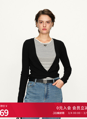 婉甸2025黑色假两件毛织套头衫通勤风针织衫1241W16SJ2