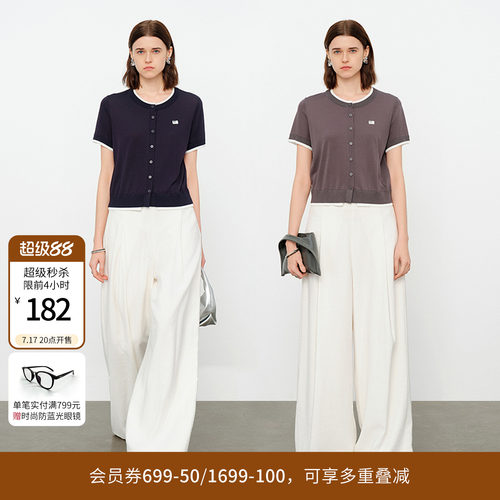 深藏青假两件毛织开衫
