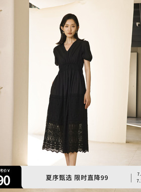 婉甸夏季黑色短袖连衣裙1242N10RS2