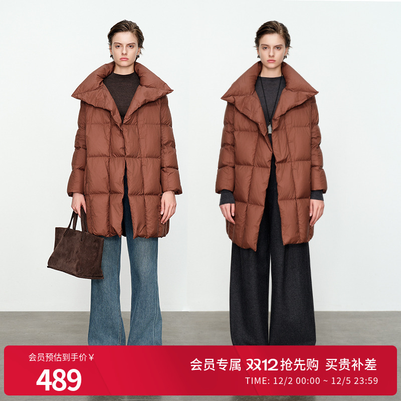 婉甸咖色中长款羽绒服