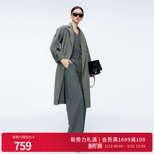 婉甸2025年冬季 岩石灰双面棉羊毛可系腰带毛呢大衣1244C10GS3 新品