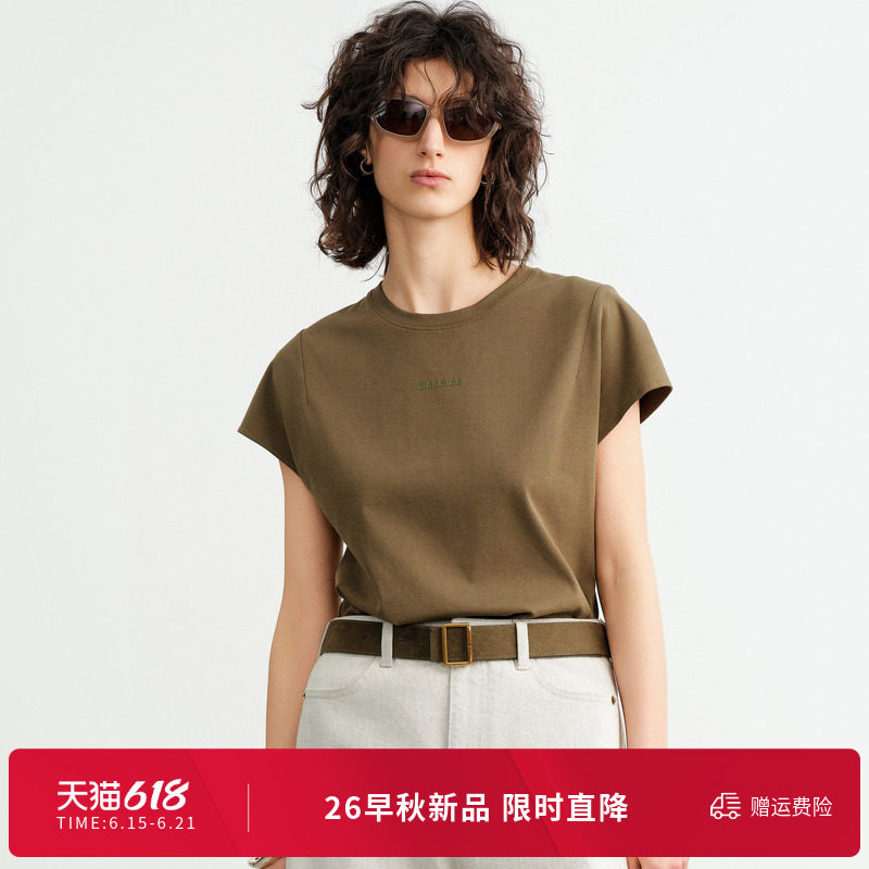 婉甸2026秋季新品橄榄绿短款套头休闲风纯色女短袖T恤1253T02DS1