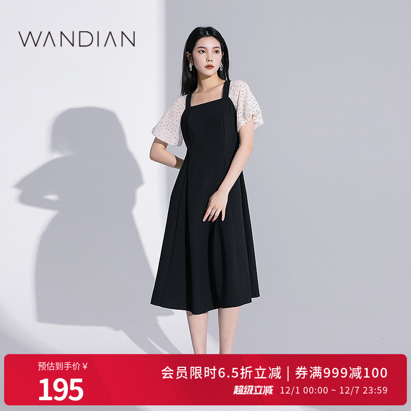 婉甸黑白拼接法式方领连衣裙赫本