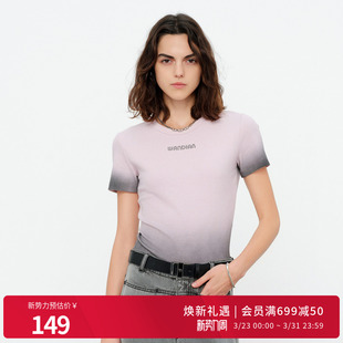 T恤休闲风女士圆领1252T13GS4 薄纱粉渐变短袖 婉甸2026夏季 新品