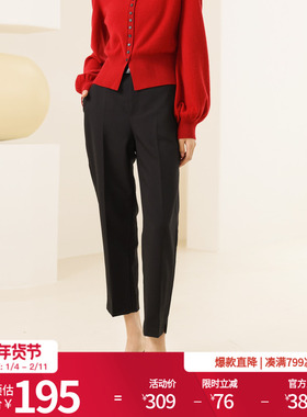 婉甸2025黑色长裤百搭风侧开衩显高休闲裤1241P02DY1