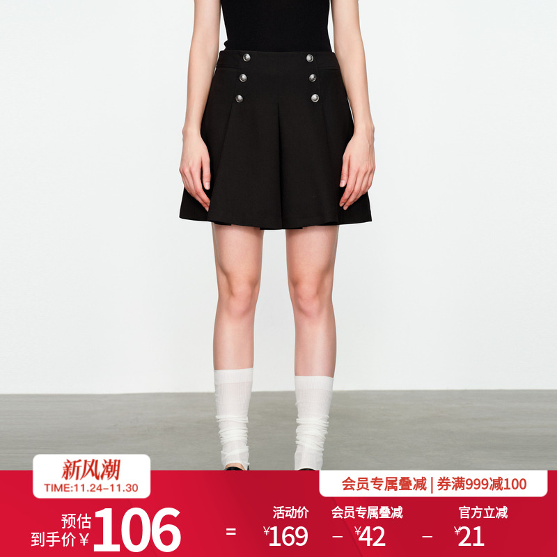 婉甸黑色短裙高腰半身裙