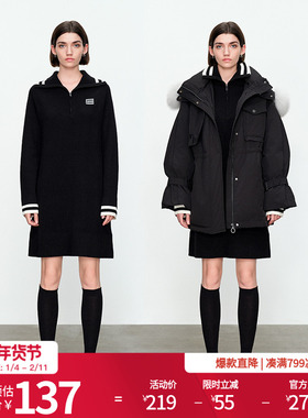 婉甸黑色毛织连衣裙冬季新品直筒毛织连衣裙1234N01DM1