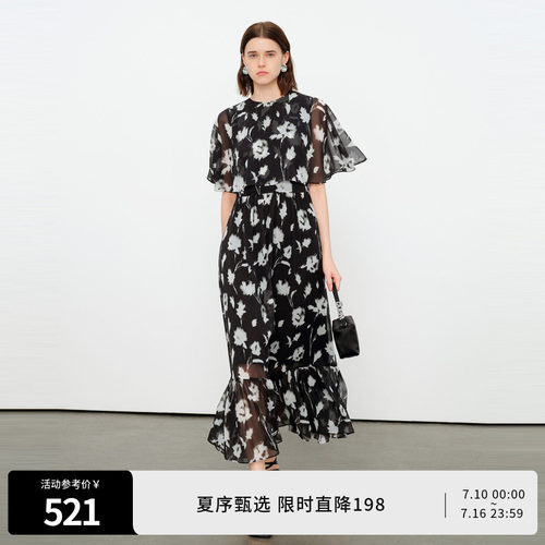 黑白色假两件连衣裙