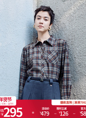 婉甸2025年冬季新品安可拉红灰米格纹衬衫中性风格子衫1244S12SX3