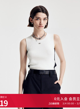 婉甸2026春季新品古瓷白毛织背心黑边撞色修身针织上衣1251G02SX2
