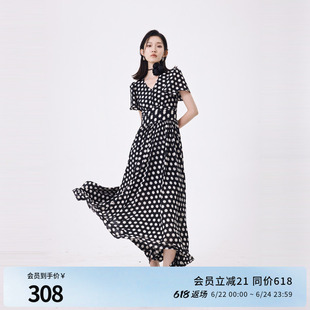 婉甸夏季黑白大波点短袖连衣裙1242N30RS3
