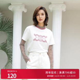 婉甸2025星球白短袖 T恤通勤风撞色领口1241T01RS2YX