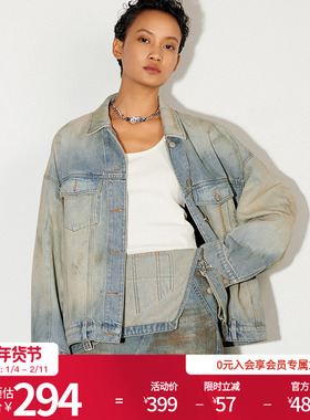 婉甸25新品复古做旧色牛仔外套MBD1O05DHXU0