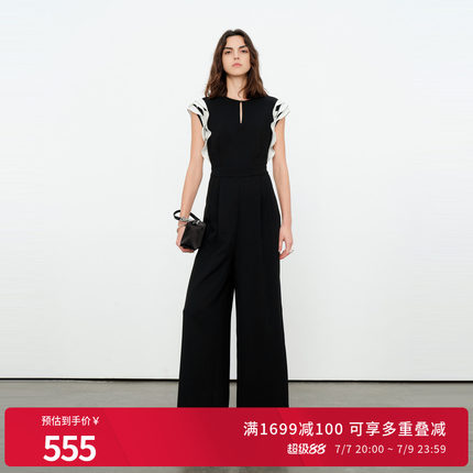 婉甸2026夏季新品拼接连身高腰荷叶边阔腿裤连体衣长裤1252J01JD3