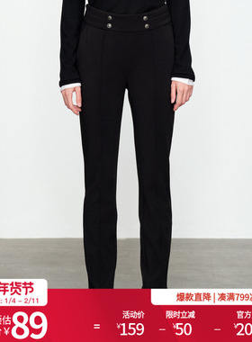 婉甸黑色紧身长裤修身拉链休闲裤1234P18DS4