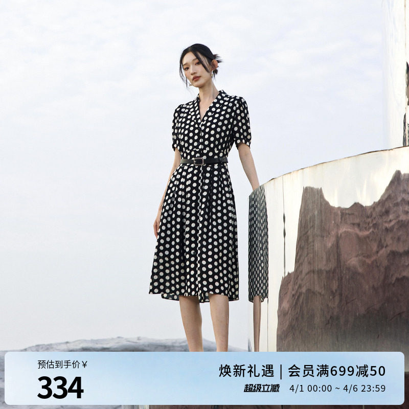 婉甸2025夏季新品黑白大波点短袖连衣裙1242N84RS3