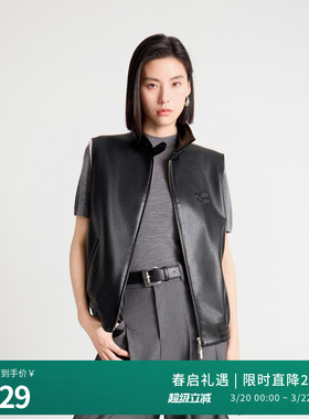 婉甸2025年秋季新品耀石黑毛织皮马夹polo领无袖外套女1243V03GL2