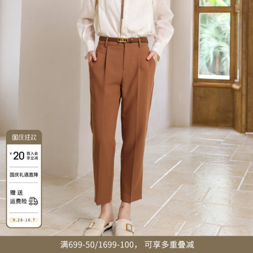 婉甸茶棕色长裤休闲款西裤