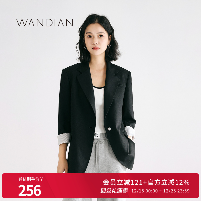 婉甸黑色一粒扣阔版西装外套