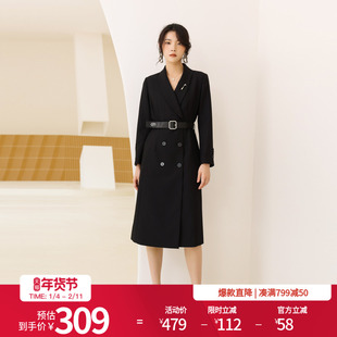 婉甸2025春季新品黑色长款风衣优雅风连衣裙外套1241B01SJ1YX