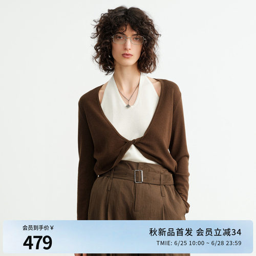深云杉绿假两件毛织套头衫