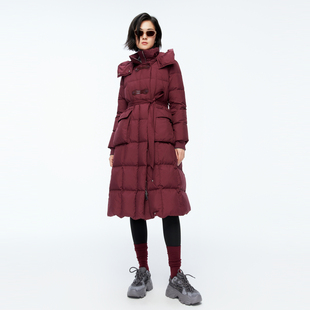 【昕怡粉丝专享】婉甸年冬季安可拉红女中长款收腰腰带羽绒服