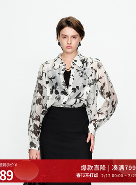 婉甸2025黑白花长袖衬衫优雅风H型1241S05DY1
