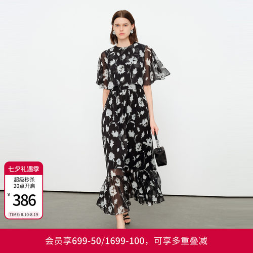 黑白色假两件连衣裙
