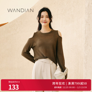 1233W09RS2 上装 婉甸秋季 日常上班苔绿色镂空毛织套头衫