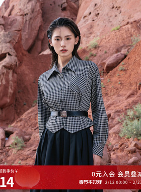 婉甸2025黑白格纹单外套通勤风衬衫款短款1241O16SX4