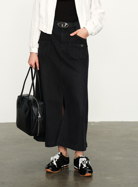婉甸2025黑灰色丹宁长包裙百搭风半身裙1241K19SM4