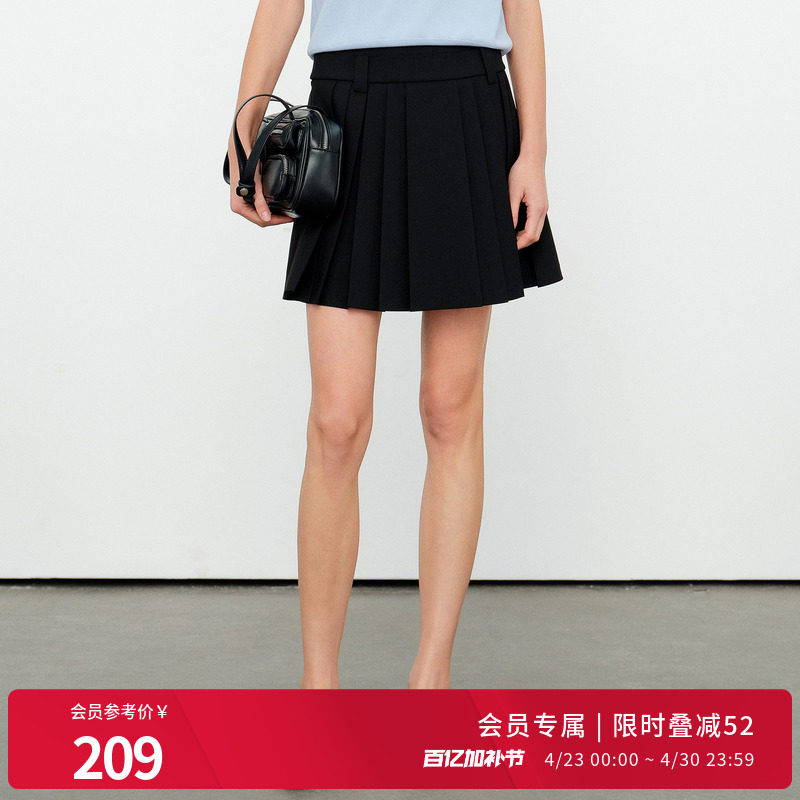 婉甸2026夏季新品黑色压褶短裙百褶裙修身型中腰半身裙1252K02ST1