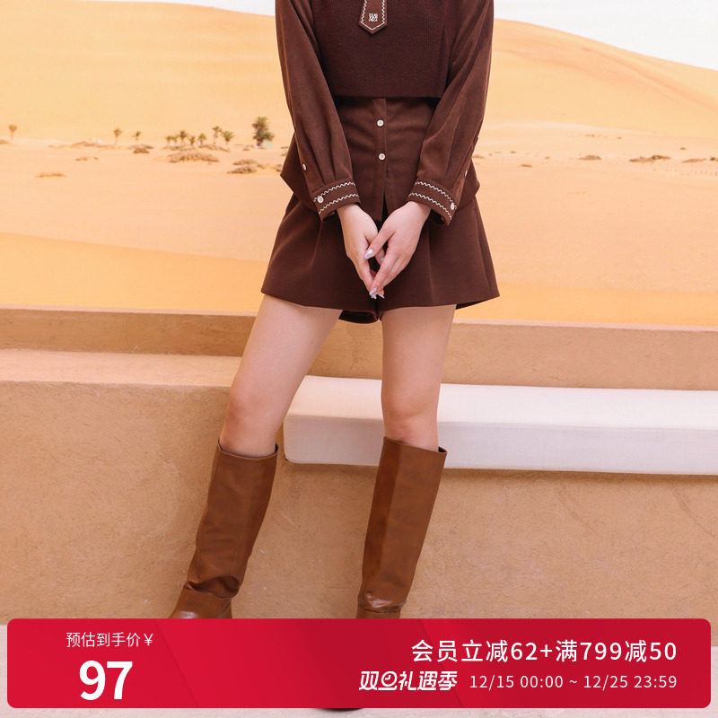 婉甸秋季咖色短裤立体裁剪舒适显腿细1234P21RT4