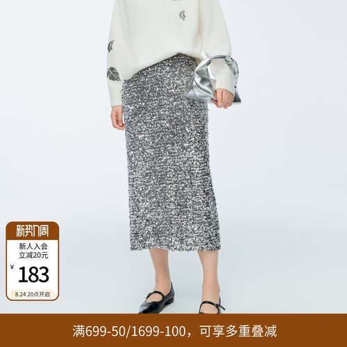 灰色珠片绣长裙