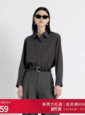 婉甸2025年秋季新品岩石灰高智感烫钻衬衫1243S06GL2